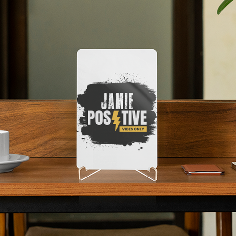 Acrylic Display Stand | 4x6 Inch | Clear Acrylic | UV Printed Tabletop | Customizable | Unisex | Grunge | Positivity | Motivation | Birthday - front - White - mockup 1