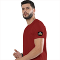 Cotton Stretch T-Shirt | Unisex Adult | 95% Cotton 5% Spandex Blend | 240 GSM, Breathable, Flexible | DTF Print Ready | Grunge | Positivity - left sleeve - Red - mockup 5