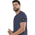 Basic T-Shirt | Unisex Fit, Sizes XS-2XL | 180 GSM Poly-Cotton Blend, DTF Ready | Bio-Wash, Silicon Finish, Durable Stitching | Adults | Grunge - left sleeve - Navy Blue - mockup 5