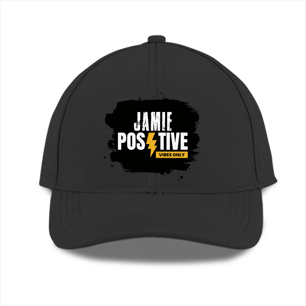 Sports Cap | Adjustable Fit | Polyester | Breathable, Perforated Panels, Embroidery/DTF Printing | Unisex | Grunge | Positivity | Motivation - front - Black - mockup 1