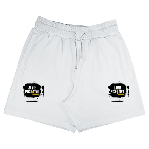 Terry Shorts | Unisex Fit | 260 GSM Terry Cotton | Embroidery | Adjustable Drawcord & Side Pockets | Adults | Grunge | Positivity | Motivation - left pocket - White - mockup 1