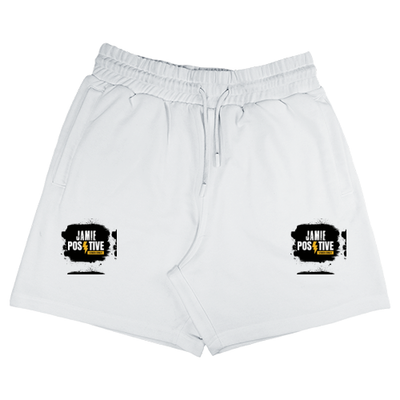 Terry Shorts | Unisex Fit | 260 GSM Terry Cotton | Embroidery | Adjustable Drawcord & Side Pockets | Adults | Grunge | Positivity | Motivation - left pocket - White - mockup 1