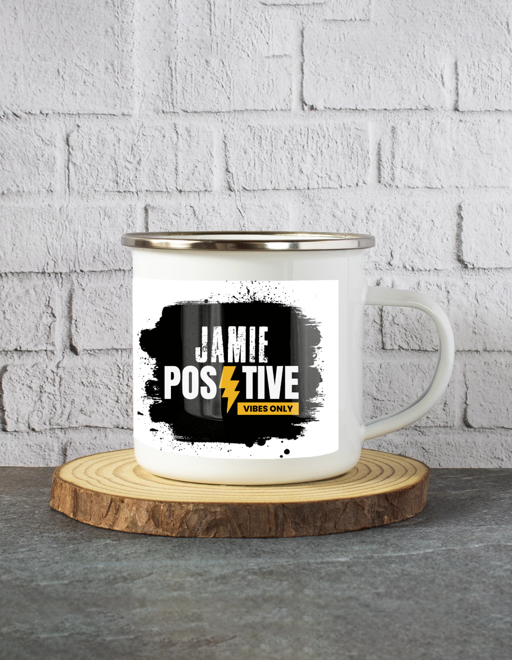 White Enamel Mugs | 11 Oz | Enamel Coated Stainless Steel | Dishwasher Safe, Shatterproof | Unisex | Grunge | Positivity | Motivation | Birthday - front - mockup 1