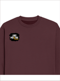 Oversized Sweatshirt | Roomy Relaxed Fit | 400 GSM Cotton Blend | Embroidery | Pre-Shrunk Drop Shoulder | Unisex Adult | Grunge | Positivity - right pocket - Maroon - mockup 4