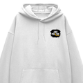 Oversized Hoodie | Relaxed Fit Drop Shoulder Unisex | 400 GSM Cotton Blend Embroidery | Pre-Shrunk Bio Washed | Adult | Grunge | Positivity - left pocket - White - mockup 3