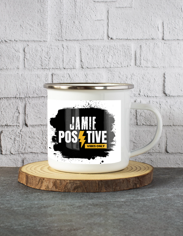 White Enamel Mugs | 11 Oz | Enamel Coated Stainless Steel | Dishwasher Safe, Shatterproof | Unisex | Personalized | Bold | Positivity | Self-belief | Everyday | Motivational