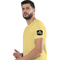 Classic Crew T-Shirt | Men's Regular Fit | 180 GSM Bio-Washed Cotton | DTG Print Ready | Double-Stitched & Ribbed Neck | Personalized | DTG | Bold | Positivity | Self-belief | Everyday | Motivational - left sleeve - Yellow - mockup 5
