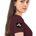 Women's Classic Crew T-Shirt | Regular Fit | 180 GSM Bio-Washed Cotton | DTF Print Ready | Double Stitched, Pre-Shrunk | Personalized | DTF | Bold | Positivity | Self-belief | Everyday | Motivational - right sleeve - Maroon - mockup 6