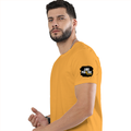 Men's Classic Crew T-Shirt | Regular Fit | 180 GSM Bio-Washed Cotton | DTF Print Ready | Pre-Shrunk, Durable | Personalized | DTF | Bold | Positivity | Self-belief | Everyday | Motivational - left sleeve - Golden Yellow - mockup 5