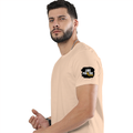 Men's Classic Crew T-Shirt | Regular Fit | 180 GSM Bio-Washed Cotton | DTF Print Ready | Pre-Shrunk, Durable | Personalized | DTF | Bold | Positivity | Self-belief | Everyday | Motivational - left sleeve - Peach - mockup 5