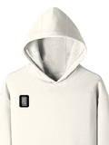 Pullover Hoodie | Unisex Regular Fit | Tri-Layer Cotton Blend | DTG Print Ready | Adults | Personalized | DTG | Typographic | Companionship | Good Experiences | Everyday | Positive - right pocket - Off White - mockup 4