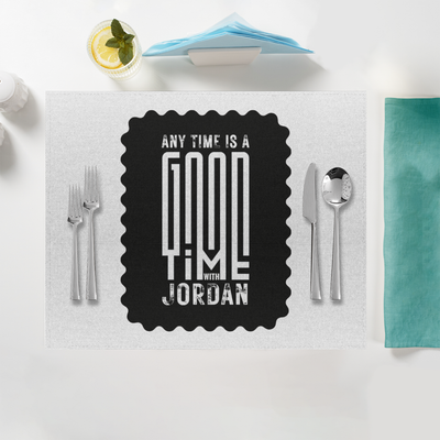 Placemat | Home & Event Dining | 100% Polyester | Durable, Fade-Proof, Soft | Unisex | Personalized | Typographic | Companionship | Good Experiences | Everyday | Positive - front - White - mockup 1