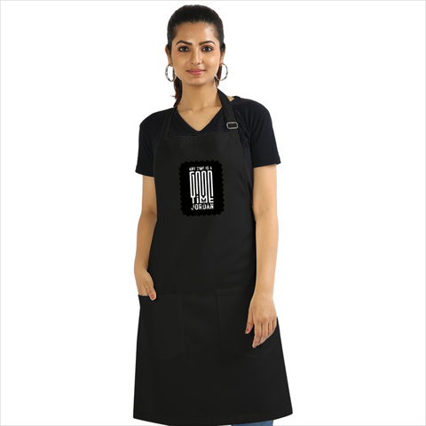 Apron | Onesize Unisex Adult | Cotton DTG Printed | Pockets & Adjustable Straps | Personalized | DTG | Typographic | Companionship | Good Experiences | Everyday | Positive - front - Black - mockup 1