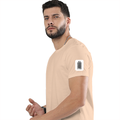 Classic Crew T-Shirt | Men's Regular Fit | 180 GSM Bio-Washed Cotton | DTG Print Ready | Double-Stitched & Ribbed Neck | Personalized | DTG | Bold Typography | Design Principles | Everyday | Assertive - left sleeve - Peach - mockup 5