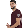 Female Classic Crew T-Shirt | Women's Regular Fit | 180 GSM Bio-Washed Cotton | Double Stitched, Pre-Shrunk | Personalized | DTG | Bold Typography | Design Principles | Everyday | Assertive - left sleeve - Maroon - mockup 5