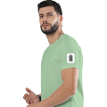 Men's Classic Crew T-Shirt | Regular Fit | 180 GSM Bio-Washed Cotton | DTF Print Ready | Pre-Shrunk, Durable | Personalized | DTF | Bold Typography | Design Principles | Everyday | Assertive - left sleeve - Jade - mockup 5