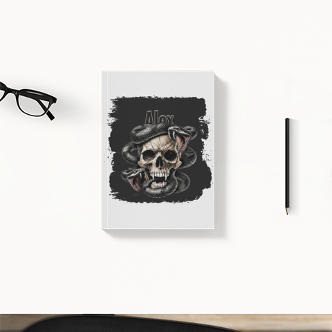 Daily Planner | 3-Month Undated | 300 GSM Cover, 70 GSM Pages, Digital Print | 204 Pages, Soft-Bound, Perfect Binding, Dotted Pages | Unisex | Personalized | Grunge | Skulls | Snakes | Powerful - front - White - mockup 1