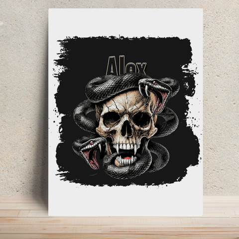 Metal Posters | 8x11.7 & 11.7x15.7 in | 1mm Thick Metal | Magnetic Mount, Waterproof, Glossy Finish | Unisex Home Decor | Personalized | Grunge | Skulls | Snakes | Powerful - front - White - mockup 1
