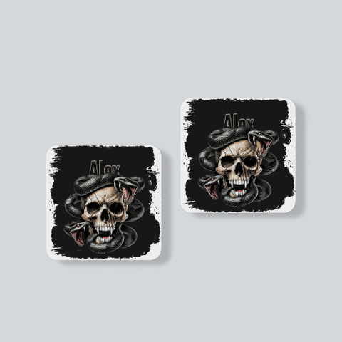 Fridge Magnet | Square | Durable Acrylic | UV Print, Strong Hold | Home & Living, Unisex | Personalized | Grunge | Skulls | Snakes | Powerful - front - White - mockup 1