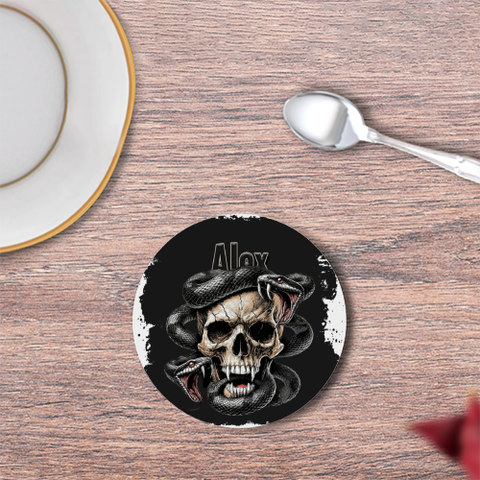 Coasters | Unisex | 3mm MDF Sublimation Print | Glossy Finish, Table Protection | Home & Office Accessory | Personalized | Grunge | Skulls | Snakes | Powerful - front - White - mockup 1