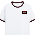 Ringer T-shirt | Unisex | DTG Print | Contrast Trim | Men's, Women's | Personalized | DTG | Bold | Individuality | Rebellion | Everyday | Assertive - left pocket - Maroon off white - mockup 3