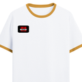 Ringer T-shirt | Unisex | DTG Print | Contrast Trim | Men's, Women's | Personalized | DTG | Bold | Individuality | Rebellion | Everyday | Assertive - right pocket - Mustard yellow off white - mockup 4