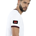 Ringer T-shirt | Unisex | DTG Print | Contrast Trim | Men's, Women's | Personalized | DTG | Bold | Individuality | Rebellion | Everyday | Assertive - right sleeve - Maroon off white - mockup 6