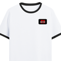 Ringer T-shirt | Unisex Regular Fit | 100% Cotton DTF/DTG | Contrast Rib Neck Bio Washed Pre-Shrunk | Adults | Personalized | DTF | Bold | Individuality | Rebellion | Everyday | Assertive - left pocket - Black White - mockup 3