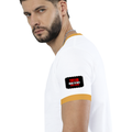 Ringer T-shirt | Unisex Regular Fit | 100% Cotton DTF/DTG | Contrast Rib Neck Bio Washed Pre-Shrunk | Adults | Personalized | DTF | Bold | Individuality | Rebellion | Everyday | Assertive - left sleeve - Mustard yellow off white - mockup 5