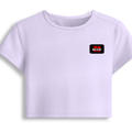 Female Baby Tee | Cropped Fit, Gen Z | 95% Cotton 5% Spandex, DTG | Stretchable, Breathable, Pre-Shrunk | Women | Personalized | DTG | Bold | Individuality | Rebellion | Everyday | Assertive - left pocket - Lavender - mockup 3
