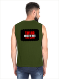 Men's Sleeveless T-Shirt | Regular Fit | 180 GSM Bio-Washed Cotton DTG | Pre-Shrunk, Double Stitched | For Gym & Casual Wear | Personalized | DTG | Bold | Individuality | Rebellion | Everyday | Assertive - back - Olive Green - mockup 2
