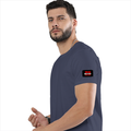 Basic T-Shirt | Unisex Fit, Sizes XS-2XL | 180 GSM Poly-Cotton Blend, DTF Ready | Bio-Wash, Silicon Finish, Durable Stitching | Adults | Personalized | DTF | Bold | Individuality | Rebellion | Everyday | Assertive - left sleeve - Navy Blue - mockup 5