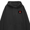Oversized Hoodie | Relaxed Fit, Drop-Shoulder | 400 GSM Fabric | Warm, Durable | Unisex | Personalized | DTF | Bold | Individuality | Rebellion | Everyday | Assertive - left pocket - Black - mockup 3