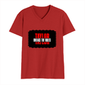Men's V-Neck T-Shirt | Regular Fit | 180 GSM Bio-Washed Cotton | DTG Print | Durable | Personalized | DTG | Bold | Individuality | Rebellion | Everyday | Assertive - front - Red - mockup 1