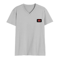 Male V Neck T-Shirt | Regular Fit | 180 GSM Bio-Washed Cotton | DTF Print | Double Stitched, Pre-Shrunk | Men | Personalized | DTF | Bold | Individuality | Rebellion | Everyday | Assertive - left pocket - Grey Melange - mockup 3