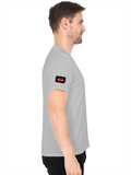 Male V Neck T-Shirt | Regular Fit | 180 GSM Bio-Washed Cotton | DTF Print | Double Stitched, Pre-Shrunk | Men | Personalized | DTF | Bold | Individuality | Rebellion | Everyday | Assertive - left sleeve - Grey Melange - mockup 5