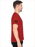 Male V Neck T-Shirt | Regular Fit | 180 GSM Bio-Washed Cotton | DTF Print | Double Stitched, Pre-Shrunk | Men | Personalized | DTF | Bold | Individuality | Rebellion | Everyday | Assertive - left sleeve - Red - mockup 5