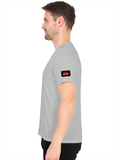Male V Neck T-Shirt | Regular Fit | 180 GSM Bio-Washed Cotton | DTF Print | Double Stitched, Pre-Shrunk | Men | Personalized | DTF | Bold | Individuality | Rebellion | Everyday | Assertive - right sleeve - Grey Melange - mockup 6