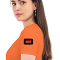 Women's Classic Crew T-Shirt | Regular Fit | 180 GSM Bio-Washed Cotton | DTF Print Ready | Double Stitched, Pre-Shrunk | Personalized | DTF | Bold | Individuality | Rebellion | Everyday | Assertive - left sleeve - Orange - mockup 5