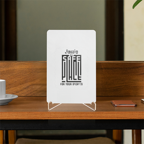 Acrylic Display Stand | 4x6 Inch | Clear Acrylic | UV Printed Tabletop | Customizable | Unisex | Personalized | Typographic | Trust | Secrets | Everyday - front - White - mockup 1