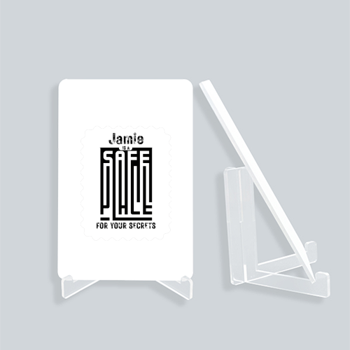 Acrylic Display Stand | 4x6 Inch | Clear Acrylic | UV Printed Tabletop | Customizable | Unisex | Personalized | Typographic | Trust | Secrets | Everyday - front_2 - White - mockup 2
