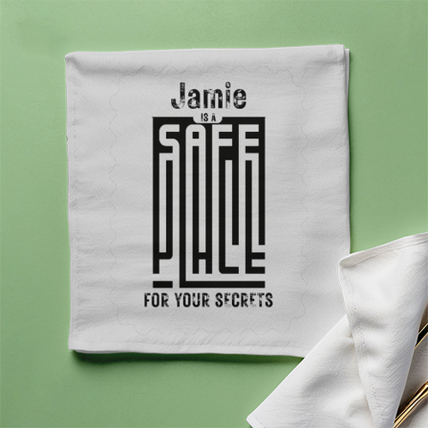 Cloth Napkin | Kitchen & Dining Accessory | 100% Polyester | Durable, Soft, Hemmed Edges | Unisex | Personalized | Typographic | Trust | Secrets | Everyday - front - White - mockup 1
