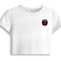 Female Baby Tee | Cropped Fit, Gen Z | 95% Cotton 5% Spandex, DTG | Stretchable, Breathable, Pre-Shrunk | Women | Personalized | DTG | Grunge | Assertiveness | Everyday | Assertive - left pocket - White - mockup 3