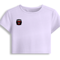 Female Baby Tee | Cropped Fit, Gen Z | 95% Cotton 5% Spandex, DTG | Stretchable, Breathable, Pre-Shrunk | Women | Personalized | DTG | Grunge | Assertiveness | Everyday | Assertive - right pocket - Lavender - mockup 4