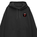 Oversized Hoodie | Relaxed Fit, Drop-Shoulder | 400 GSM Fabric | Warm, Durable | Unisex | Personalized | DTF | Grunge | Assertiveness | Everyday | Assertive - left pocket - Black - mockup 3