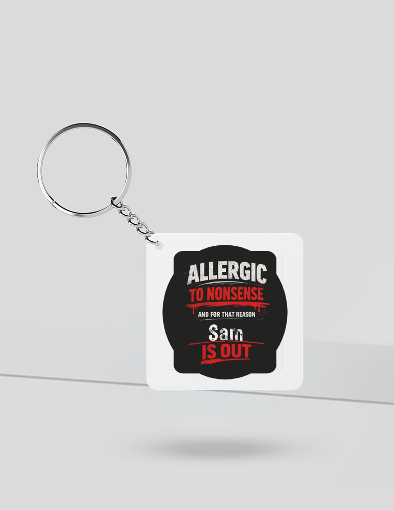 Keychain | Rectangle, Square, Slim Options | Acrylic UV Printed | Fade-Proof, Glossy Finish | Unisex | Personalized | Grunge | Assertiveness | Everyday | Assertive - front_Square - Square - White - mockup 1