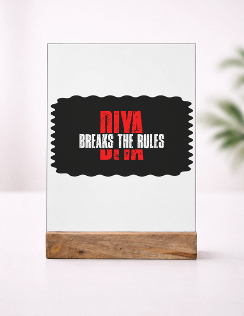 Acrylic Photo Frame | 5x7 Tabletop Display | UV Printed Acrylic & Wood Stand | Personalized Gift & Home Decor | Personalized | Bold | Defiance | Everyday | Assertive | Breaks The Rules - front_1 - mockup 2