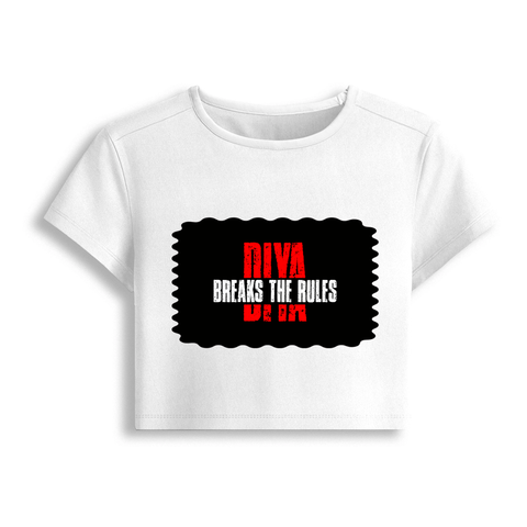 Female Baby Tee | Cropped Fit, Gen Z | 95% Cotton 5% Spandex, DTG | Stretchable, Breathable, Pre-Shrunk | Women | Personalized | DTG | Bold | Defiance | Everyday | Assertive | Breaks The Rules - front - White - mockup 1