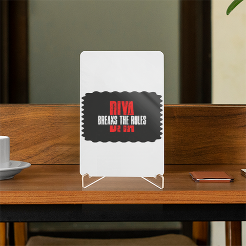 Acrylic Display Stand | 4x6 Inch | Clear Acrylic | UV Printed Tabletop | Customizable | Unisex | Personalized | Bold | Defiance | Everyday | Assertive | Breaks The Rules - front - White - mockup 1