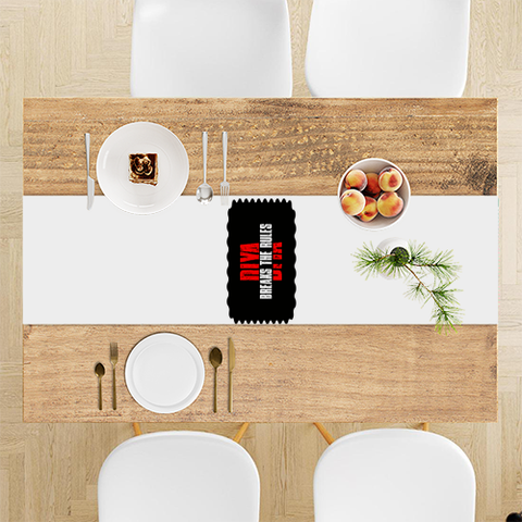 Custom Dining Tablerunner | Home & Living | 100% Polyester | Fade-Proof, Durable, Hemmed Edges | Unisex | Personalized | Bold | Defiance | Everyday | Assertive | Breaks The Rules - front - White - mockup 1